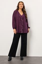 EVANS Plus Size Purple Zebra Burnout Frill Detail Blouse | Evans 1