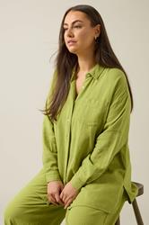 EVANS Plus Size Chartreuse Green Long Sleeve Premium Linen Shirt | Evans 4