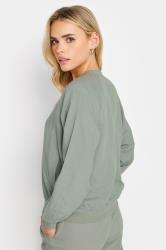 PixieGirl Petite Womens Sage Green Linen Bomber Jacket | PixieGirl 4
