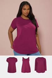 YOURS Plus Size 3 PACK Dark Pink Core T-Shirt Essentials Set | Yours Clothing 1