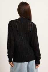 PixieGirl Petite Women's Black Crochet Bomber Cardigan | PixieGirl 2