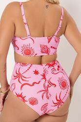 YOURS Plus Size Pink Shell Print Super High Waist Bikini Brief | Yours Clothing 4