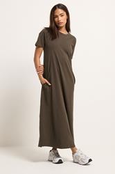 PixieGirl Petite Women's Chocolate Brown Cotton T-Shirt Maxi Dress | PixieGirl 3