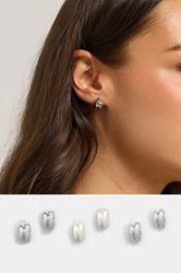 YOURSET 3 PACK Silver Tone Diamante Mini Hoop Earrings Set | Yours Clothing 1