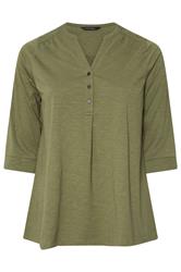 EVANS Curve Khaki Green Pleat Front Henley Top