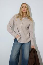 LTS Tall Women's Chocolate Brown & White Stripe Cotton Shirt | Long Tall Sally 3