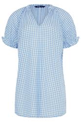 YOURS Curve Baby Blue Gingham Puff Sleeve Blouse