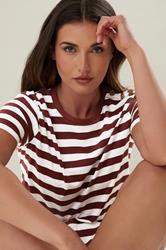 LTS Tall Burgundy Red Striped Cotton T-shirt | Long Tall Sally 4