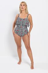 YOURS Plus Size White Leopard Print Frill Swimsuit | Yours Clothing 1