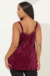 YOURS Plus Size Burgundy Red Crushed Velour Cami Vest Top | Yours Clothing 2