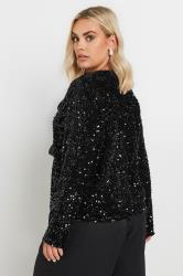 YOURS Plus Size Black Velvet Bow Tie Front Sequin Jacket | Yours Clothing 6