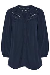 EVANS Curve Navy Blue Long Sleeve Macrame Blouse