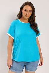 YOURS Plus Size Blue Premium Ringer T-Shirt | Yours Clothing 3