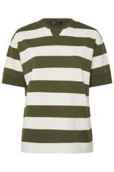 YOURS Curve Khaki Green Stripe Heavyweight T-Shirt