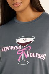 YOURS Plus Size Grey 'Espresso Yourself' Soft Touch Pyjama & Eye Mask Set | Yours Clothing 5