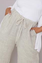 YOURS Plus Size White Striped Linen Tie Front Trousers | Yours Clothing 6