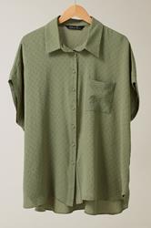 EVANS Curve Khaki Green Grown-On Sleeve Blouse