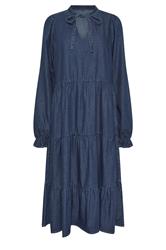 PixieGirl Petite Women's Dark Blue Tie Neck Tiered Cotton Dress | PixieGirl 6
