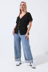LIMITED COLLECTION Plus Size Black Short Sleeve Knitted Top | Yours Clothing 1
