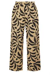 YOURS Curve Natural Brown Leaf Crinkle Wide Leg Trousers