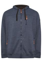 D555 Big & Tall Navy Blue Marl Zip Through Hoodie | BadRhino 4
