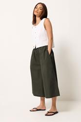 PixieGirl Petite Women's Khaki Green Cotton Poplin Culottes | PixieGirl 3