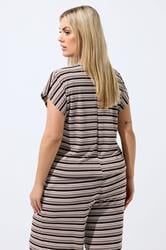 LIMITED COLLECTION Plus Size Brown Stripped Ribbed T-Shirt | Yours Clothing 2