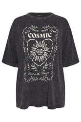 YOURS Curve Grey 'Cosmic' Acid Wash Boxy T-Shirt