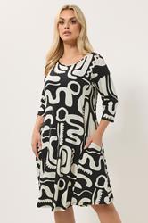 YOURS Plus Size Black Abstract Geometric Tunic Dress | Yours Clothing 3