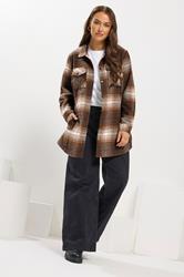 YOURS Plus Size Chocolate Brown Check Shacket | Yours Clothing 2