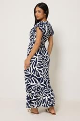 M&Co Petite Navy Blue Abstract Print V-Neck Dress | M&Co 2