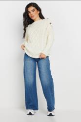 PixieGirl Petite Women's Ivory White Cable Knit Button Jumper | PixieGirl 1