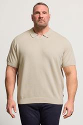 JACK & JONES Big & Tall Stone Brown Knitted Polo | BadRhino 3
