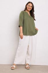 EVANS Plus Size Khaki Green Pleat Front Henley Top | Evans 1