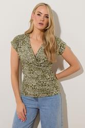 LTS Tall Green Floral Grown-On Sleeve Wrap Top | Long Tall Sally 3