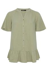 YOURS Curve Sage Green Cheesecloth Button Through Top