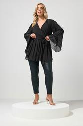 YOURS LONDON Plus Size Black Pleat Sleeve Wrap Top | Yours Clothing 1