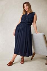 EVANS Plus Size Navy Blue Sleeveless Macrame Midi Dress | Evans 3