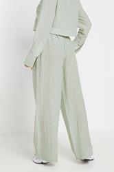 PixieGirl Petite Women's Green Linen Striped Wide Leg Trousers | PixieGirl 4