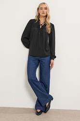 LTS Tall Black Textured Tie Neck Blouse | Long Tall Sally 3