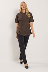 LTS Tall Women's Chocolate Brown Twist Front Cotton T-Shirt | Long Tall Sally 1