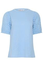 M&Co Petite Blue Broderie Cotton Puff Sleeve Top
