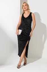 YOURS LONDON Plus Size Black Sequin Velvet Maxi Dress | Yours Clothing 3