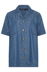 LTS Tall Blue Denim Pocket Collar Shirt | Long Tall Sally 6
