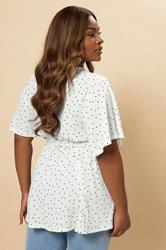 YOURS Plus Size White Ditsy Polka Dot Print Wrap Top | Yours Clothing 4