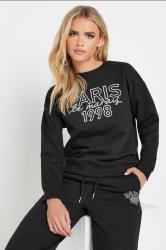 PixieGirl Petite Women's Black Jersey 'Paris' Slogan Sweatshirt | PixieGirl 2