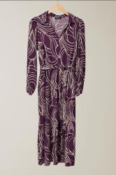 EVANS Curve Purple Linear Print Belted Shirt Dress
