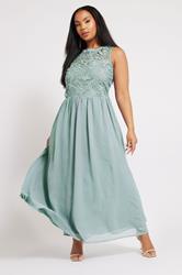 Plus Size YOURS LONDON Curve Ice Blue Lace Front Chiffon Maxi Dress | Yours Clothing  3