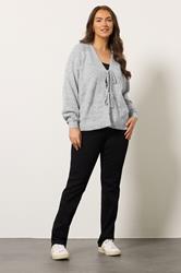 EVANS Plus Size Grey Bow Tie Front Knit Cardigan | Evans 1