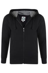 KAM Big & Tall Black Zip Through Hoodie
